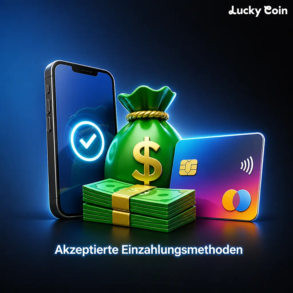 Übersicht der akzeptierten Einzahlungsmethoden wie VISA, Mastercard, Banküberweisung und Kryptowährungen.