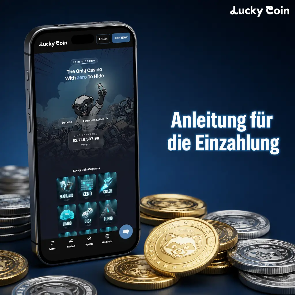 Schritt-für-Schritt-Anleitung für die Einzahlung: Zahlungsmethode wählen, Betrag eingeben und bestätigen.
